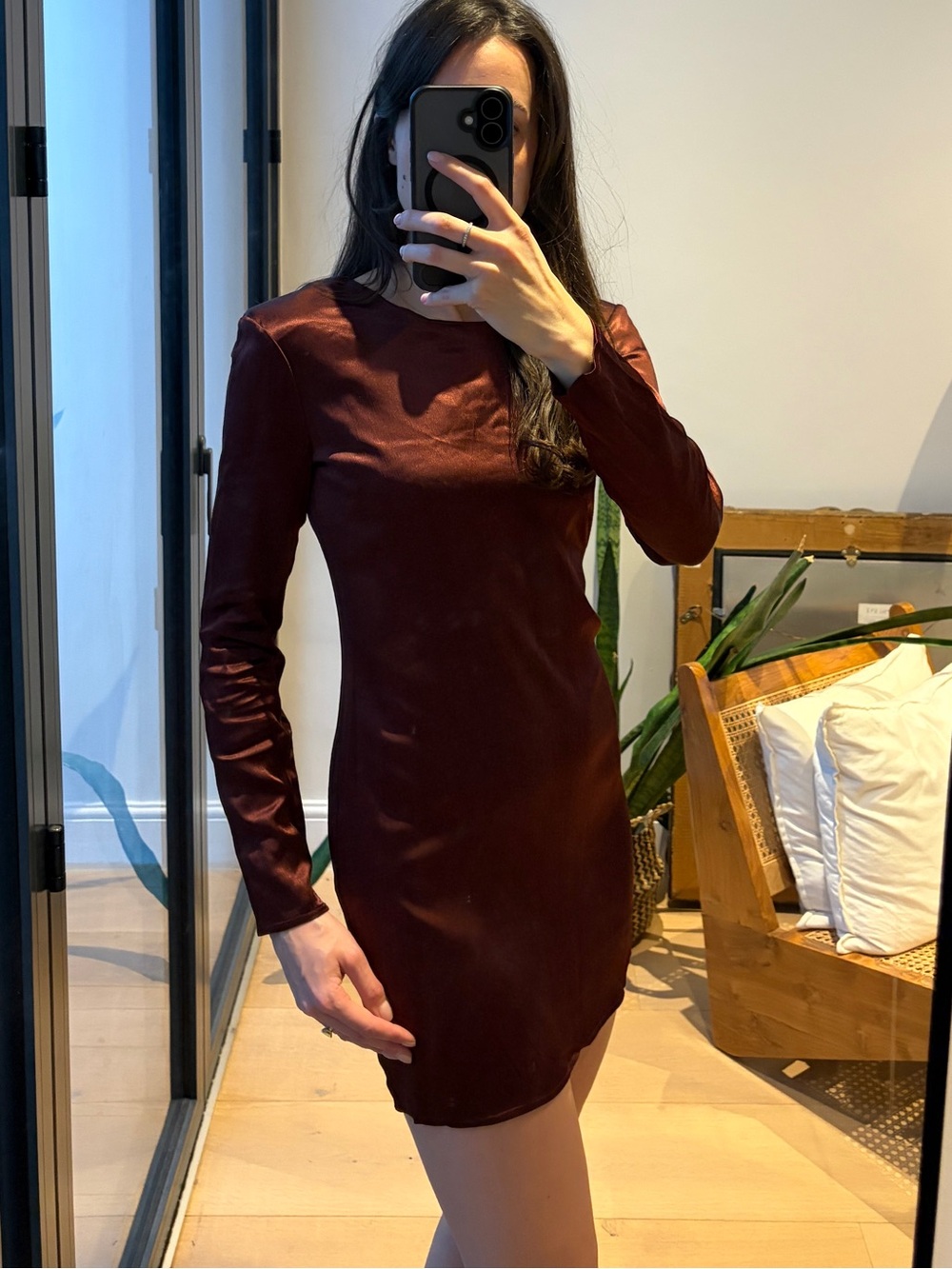 Zara Long-Sleeve Burgundy satin Dress BNWT